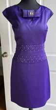 NWT Large ASPEED DESIGN Purple COCKTAIL DRESS Rhinestones CAP SLEEVES Back Zip
