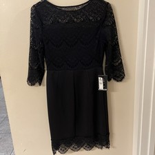 Express Size 4 Little Black Dress Quarte Sleeve Lace Detail Side Zip