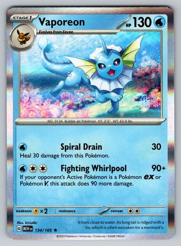 Vaporeon 134/165 Rare 151 Pokemon Holo Near Mint