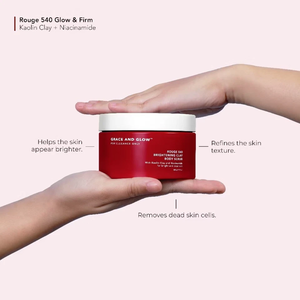 Grace & Glow Rouge 540 Brightening Clay Body Scrub 220g – Whitening Exfoliating - Image 2 of 4