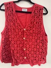 Agapo Collection Womens M Red Rayon Lattice Button Front Boho Vest India