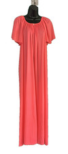 Vtg Hot Pink Silky Nylon Long Nightgown Sweep Hem Butterfly Sleeve Boho UNO L/XL
