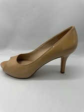 Via Spiga Women's Tan Peep-Toe Patent Leather Heels size 7M