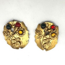 Brass Art Nouveau Shoe Clips Set of 2 Lot Retro Vintage Jewelry