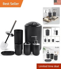 Elegantly Modern 6-Piece Bathroom Accessories Set in Shiny Black - Perfect Gift