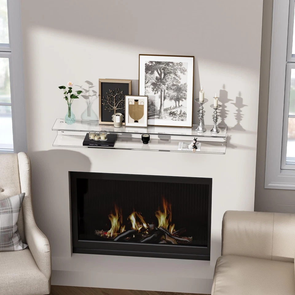 Акриловая каминная полка, настенная плавающая каминная полка для камина, литий... - Изображение 3 из 4