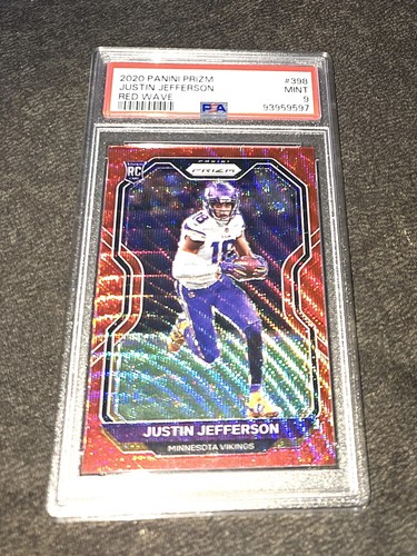 2020 Panini Prizm RC Justin Jefferson PSA 9 Red Wave SP /149 #398 Vikings