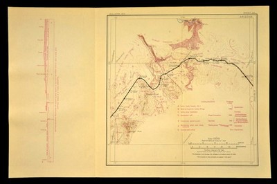 1915 antike Santa Fe Eisenbahn Karte Linie Peach Springs Arizona Hualapai Peak AZ