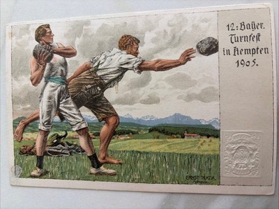 Postcard Kempten, 12. Bayer. Gymnastics festival 1905, shot putter, postal stationery Bavaria