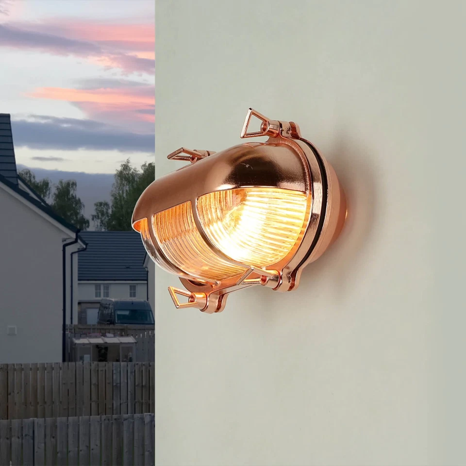 Wandleuchte außen Maritim Messing Glas B: 21 cm E27 in Kupfer Lampe Haus Garten - Bild 4 von 4