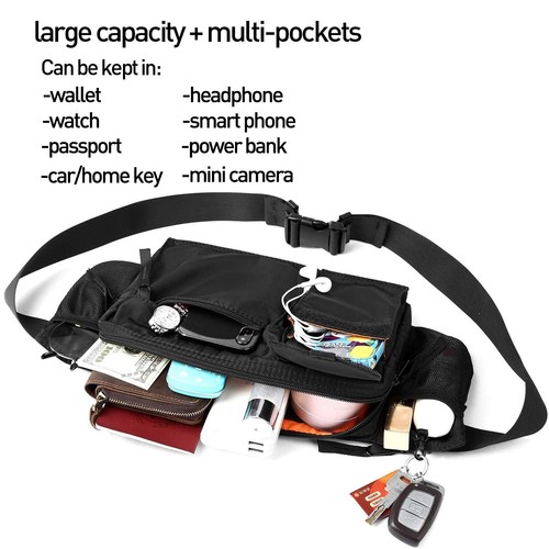 Large Waterproof Black Waist Bag Fanny Pack For Men Women Belt Bag Pouch Hip ... - Picture 2 of 7