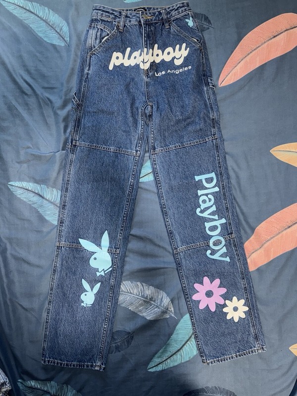 Playboy By PacSun Jeans Womens 24 Denim Embellished Hi-Rise Carpenter Denim 