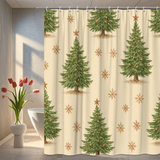 Christmas Tree Shower Curtain, Holiday Decor, Waterproof, Green Trees