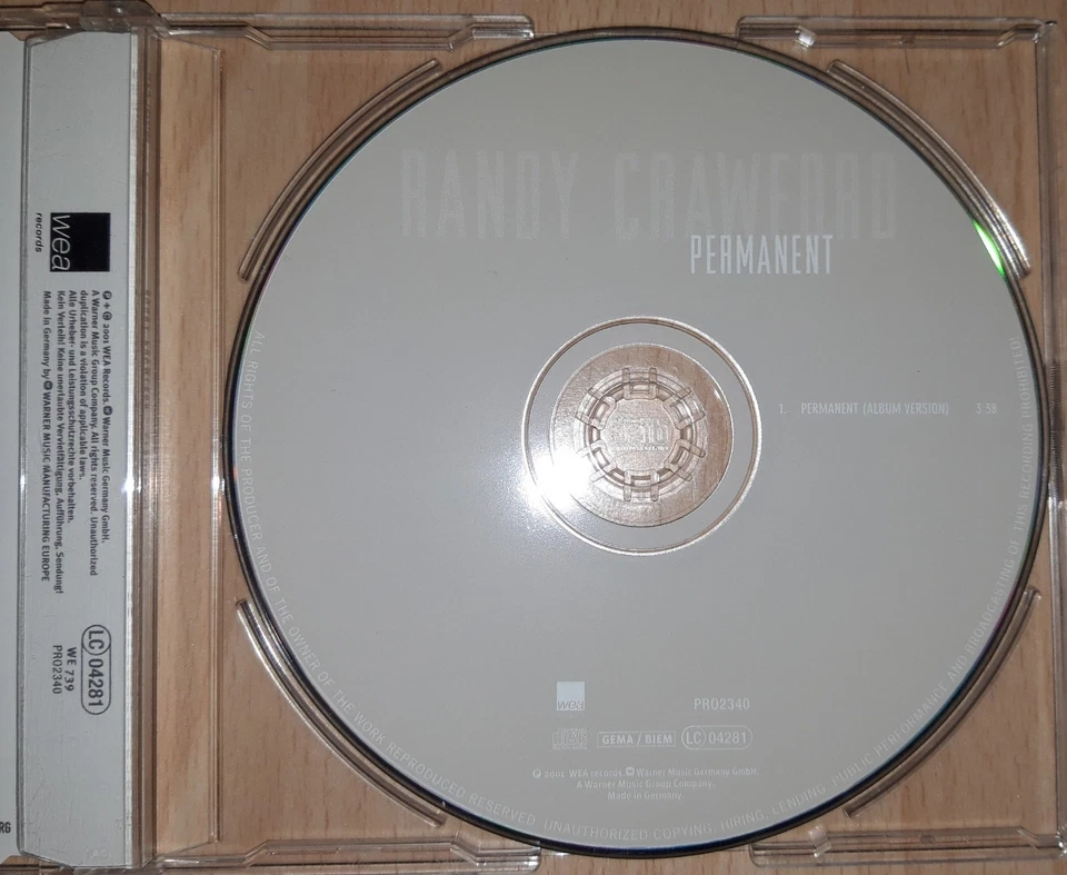 RANDY CRAWFORD - Permanent - 1 Track Germany PROMO CD Single R&B Rnb Soul 👍 - Bild 4 von 4