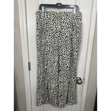 Women Leopard Print Wide Leg Linen Blend Pants High Waist Animal Print Cream