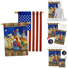 Breeze Decor Christmas Nativity American Flags 3x5 Banner Pack Made in USA