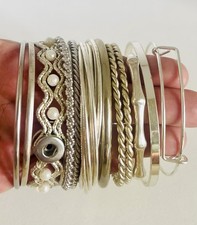 Vintage & Modern Silver Tone Costume Jewellery Bulk Bangle Lot 12 x Bangles