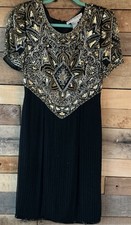 VTG A J BARI 6 SILK Midi Beaded Evening Gown Pencil Slimming Glam Old Money 80s