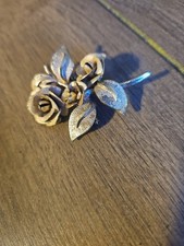Vintage Coro Textured Silver Tone Roses Brooch