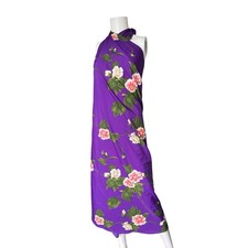 Vintage Blue Hawaii Wrap Dress Sarong Purple Floral Tropical Womens One Size