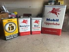 3 Vintage MOBIL OIL  Tin Can-Gas Service Station Pegasus-Graphic Sign