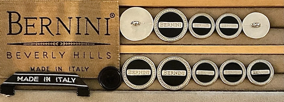 10 BERNINI BEVERLY HILLS Replacement Blazer Buttons Silver Metal Black Enamel - Image 4 of 4