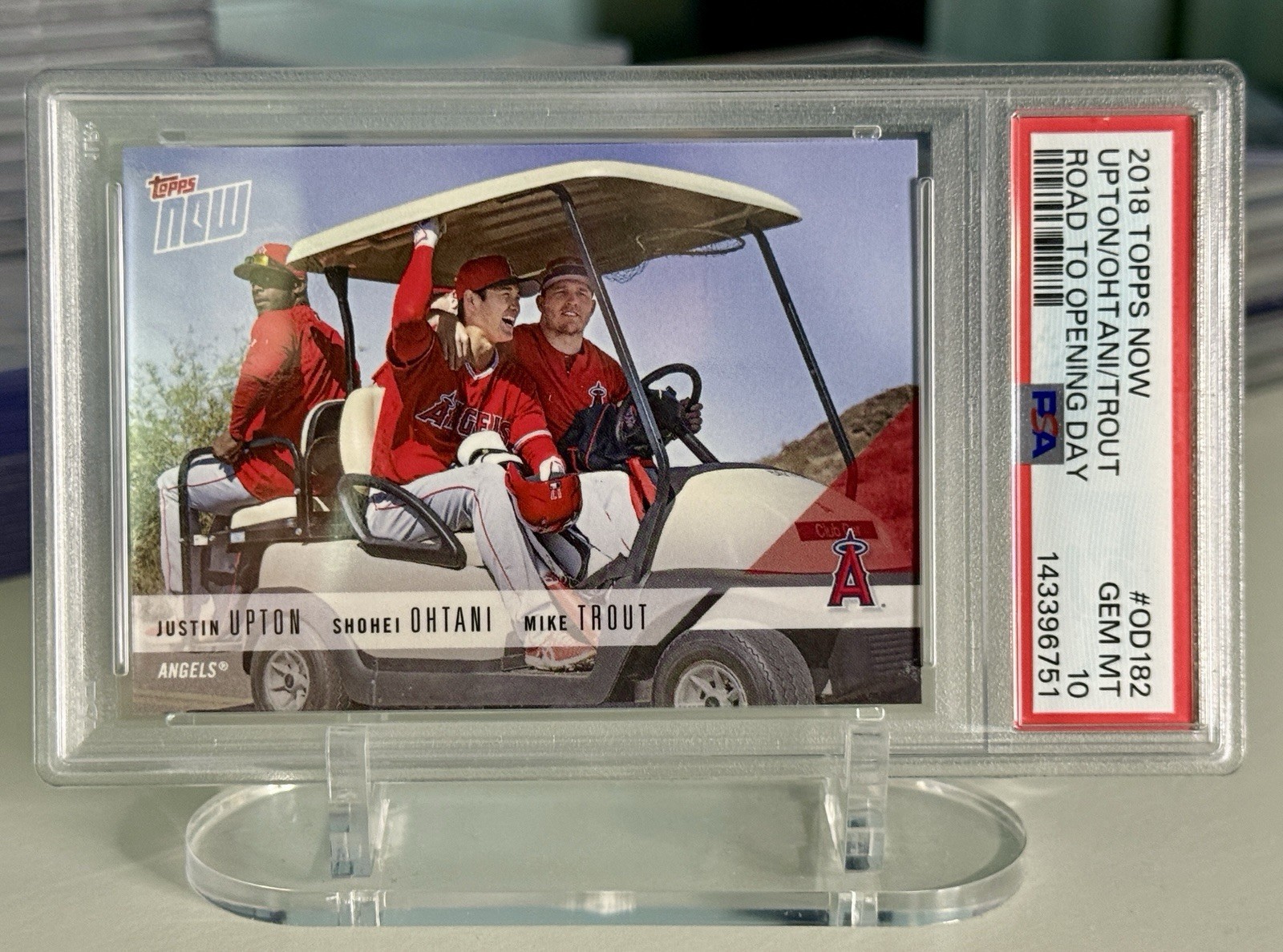 2018 Topps Now Road to Opening Day Trout Ohtani Upton #OD-182 /1854 - PSA 10 view 3