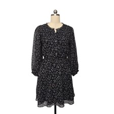 Madewell Womens Black Floral Long Sleeve Elastic Waist Mini Dress Size XS