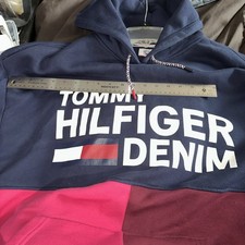 Tommy Hilfiger Men's Ollie Pieced Colorblocked Logo Hoodie Navy Pink 2XL