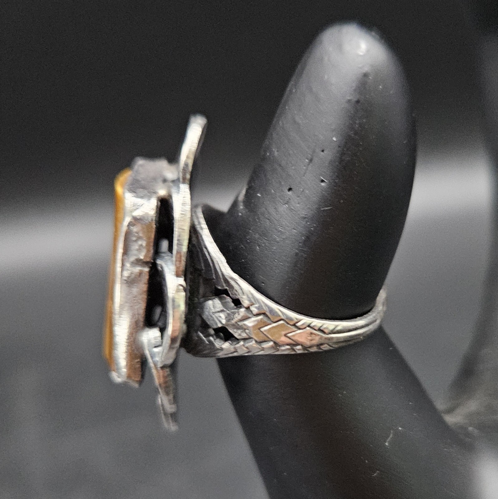 Natural Tiger Eye Gemstone Rectangle Ring 925 Ste… - image 2