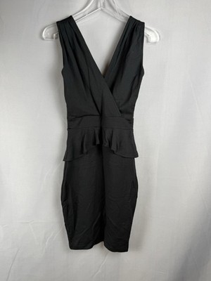 Warehouse Black Peplum Dress V Neck Sleeveless Bodycon UK 8 XS