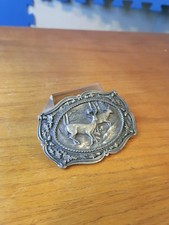 Vintage 1985 Bergamot Brass Works Belt Buckle Deer Woods W-L50 Made in USA