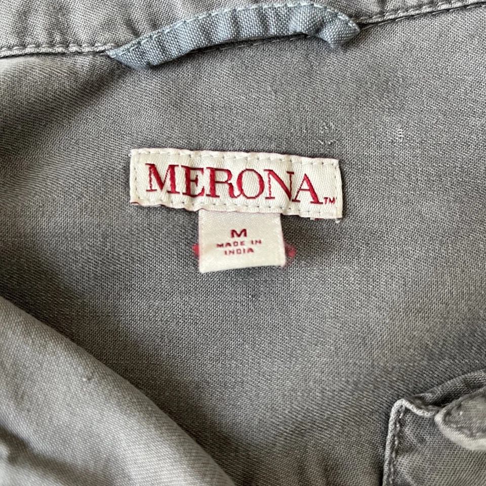Merona Shirt Mens Medium Gray Button Casual Preppy Cotton Norm core Career - Image 4 of 4