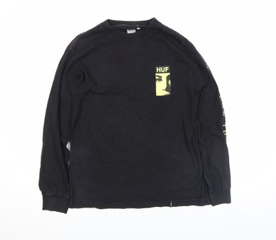 HUF Herren T-Shirt schwarz Grafik Langarm Baumwolle S