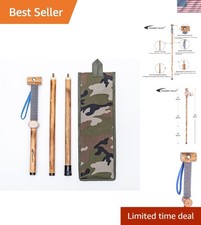 Handcrafted 48-Inch Wooden Walking Stick with Integrated Compass Storage Pouch