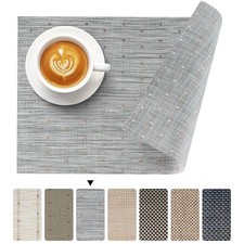 Gray Placemats Set of 4 - Durable Plastic Vinyl Woven Place Mats Heat