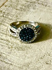 Blue Druzy Quartz and Crystal Silver Ring