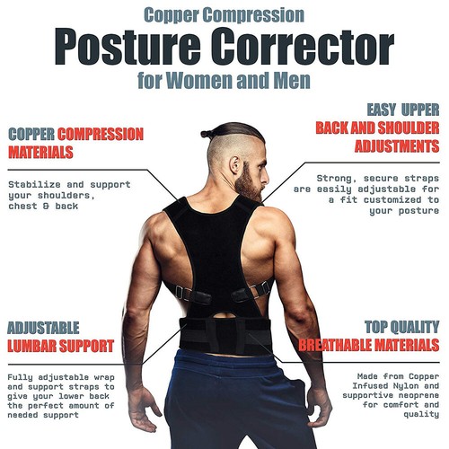 Back Posture Magnetic Shoulder Corrector Support Brace Belt Therapy Men Women US - Picture 6 of 37