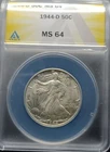 1944-D Walking Liberty Silver Half Dollar In MS64 Condition. ANACS. -#SL0030