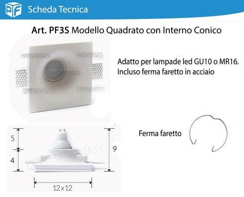 Portafaretto in Gesso da Incasso x Lampade Led GU10 Lotto 10 Pezzi + Molla PF3S - Picture 2 of 2