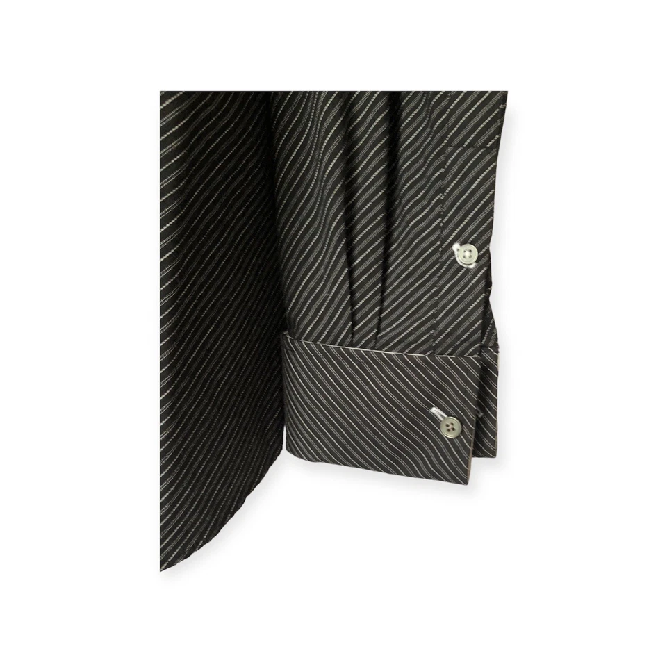 Cezani Mens Long Sleeve Charcoal Grey And White Contrast Cuff Dress Shirt L MINT - Image 3 of 4