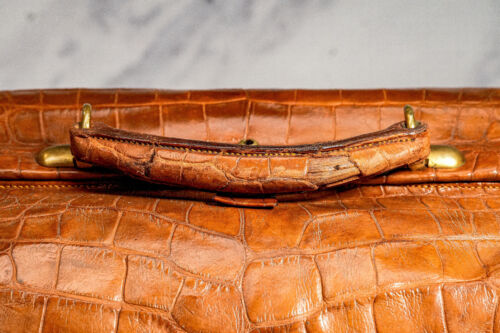 Exceptional Edwardian Antique Crocodile Leather Gladstone Bag Travel Suitcase - Picture 7 of 16