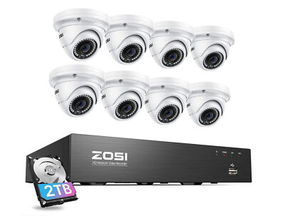 ZOSI H.265+8CH 5MP PoE Wired Home Network Security Camera System 2TB HDD Record