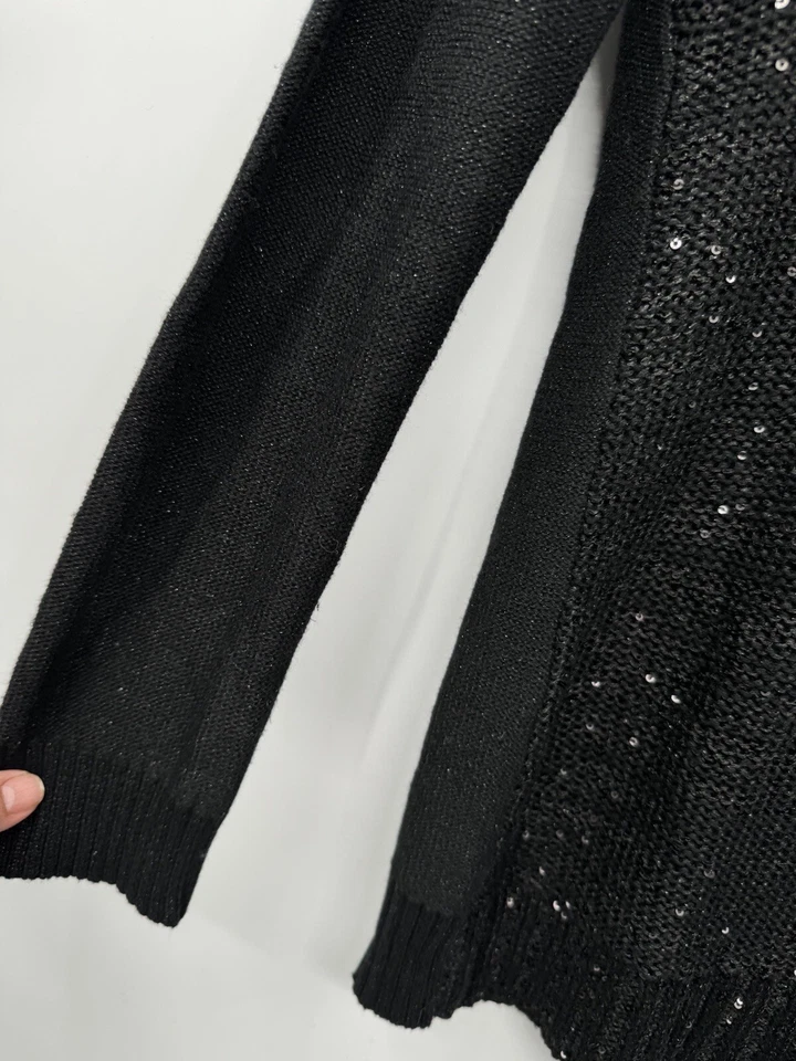 Suéter túnica Charter Club negro brillante para mujer talla pequeña Foto 3 de 4