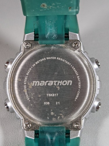 Marathon Digital Day Date Alarm Timer Indiglo Green Resin Band Watch New Battery - Picture 10 of 10