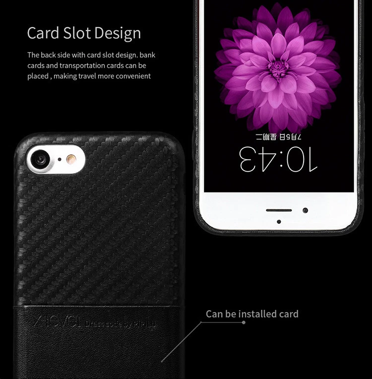 For iPhone 7/8 X-Level Luxury Cardcase Carbon Fiber Effect / PU Leather  NEW — 第 3/4 张图片