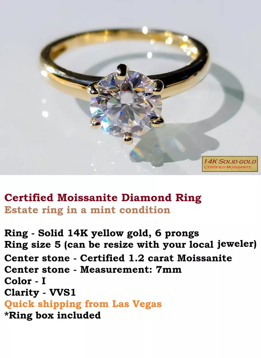 Estate ring Size 5 14k yellow gold ring 1.2 carat certified