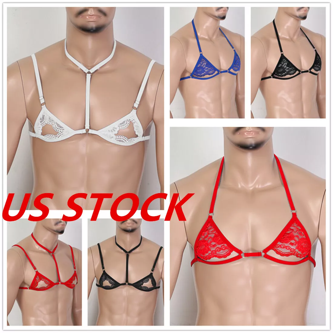 Mens Sissy Lace Lingerie Adjustable Wire-free Mini Bralette Bra Top  Underwear