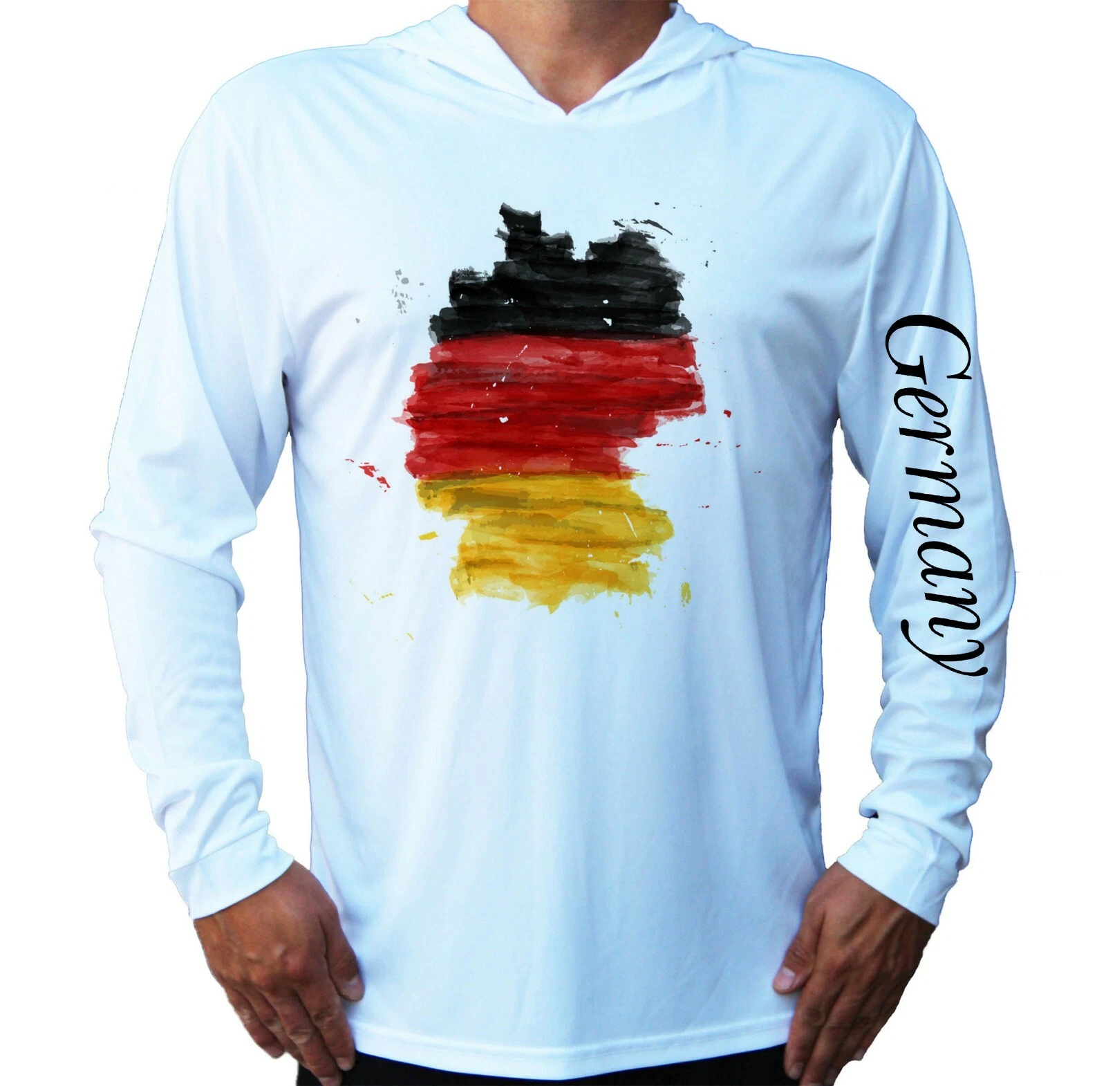 Flag of Germany Sport UV Protected UPF 50 Long Sleeve T-Shirt Hood Fishing Beach