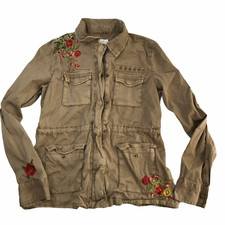 Sonoma Goods For Life Embroidered Full Zip Jacket, Military Khaki Women's Small